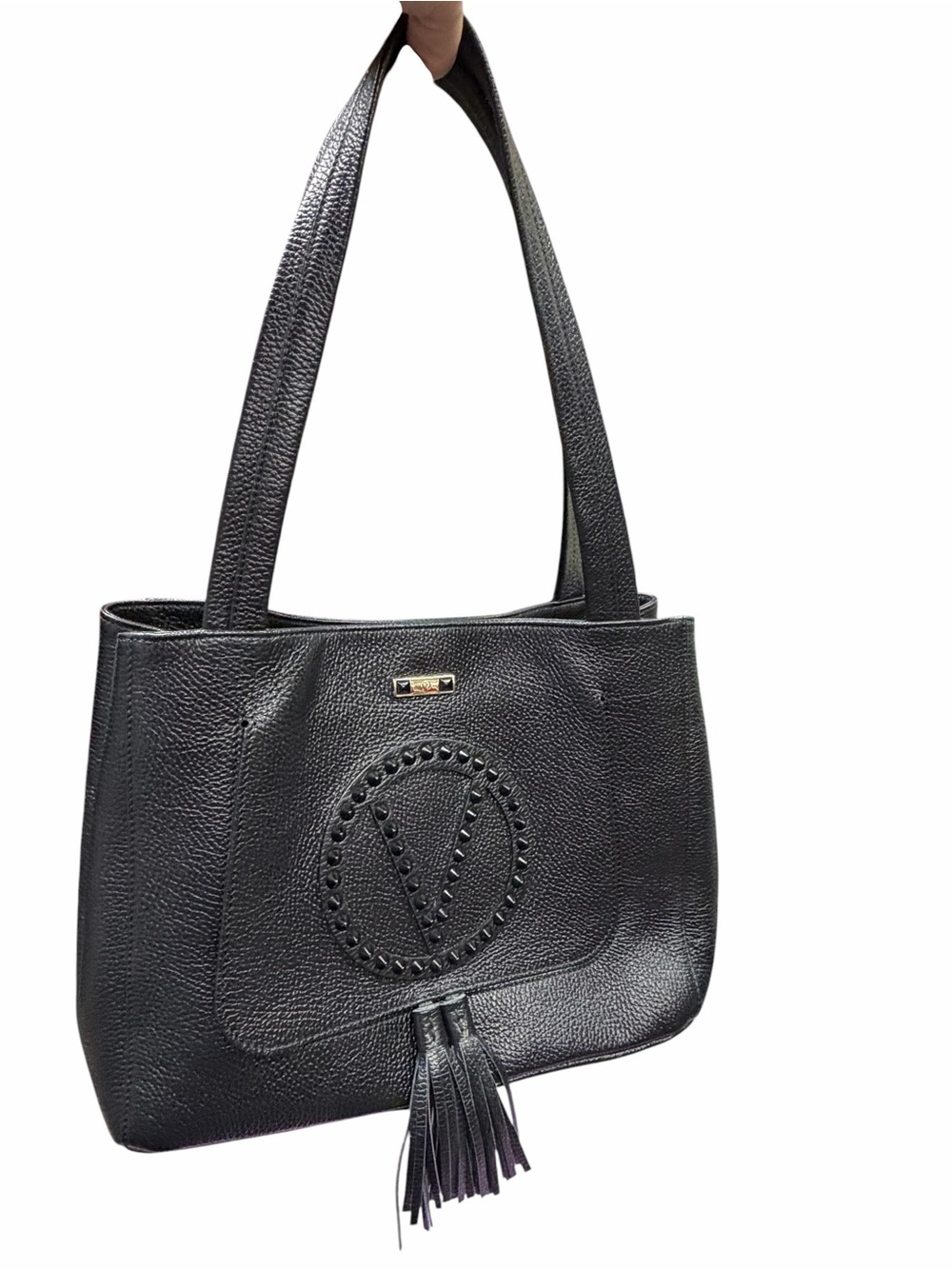 Valentino by Mario Valentino Estelle Rock Leather Tote in black